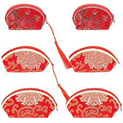 Nbeads 6Pcs 3 Style Polyester Gift Packing Pouches, with Tassel and Zipper, Flower Pattern, Red, 6.5~8.2x9.8~15.7x1.7cm, 2pcs/style