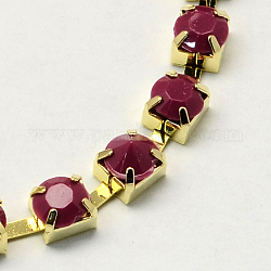 Golden Tone Iron Acrylic Claw Chains, Acrylic Rhinestone Cup Chains, Medium Violet Red, 6mm, about 65.61 Feet(20m)/bundle