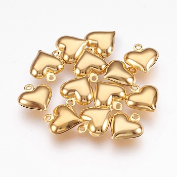 304 ciondoli in acciaio inossidabile, cuore gonfio, oro, 13x11.5x4.5mm, Foro: 1.2 mm