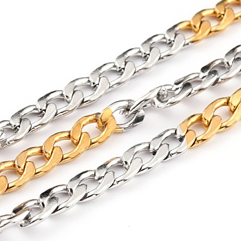 Two Tone 304 Stainless Steel Curb Chains, with Spool, Unwelded, Golden & Stainless Steel Color, 6x3.7x1mm, 32.8 Feet(10m)/roll