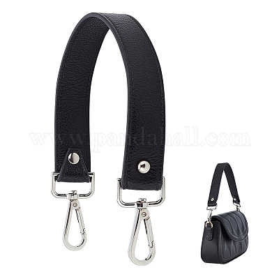 Black Handle Strap Replacement for Bags Black Leather Silver 