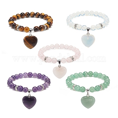 Bracelet Extensible En Pierres Précieuses Naturelles - Fait Main, Perles Rondes Multicolores, 8 Pouces