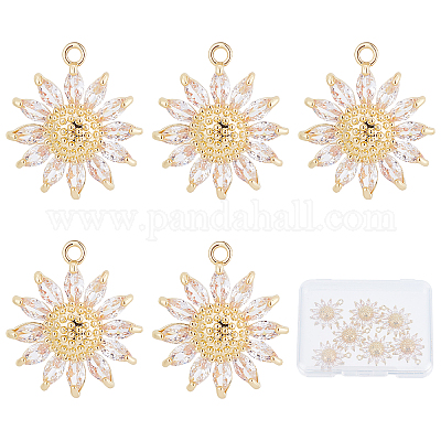 10Pcs Gold Plated CZ Pave Daisy Flower Charms Pendants For