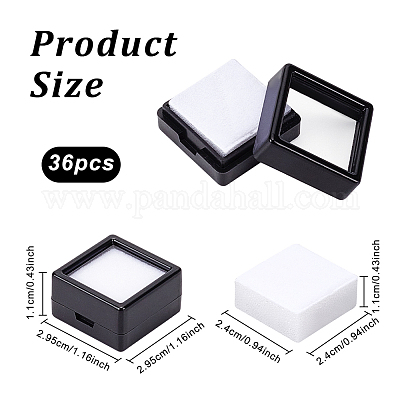 Benecreat 36 pz scatola di visualizzazione di pietre preziose nere scatola  di plastica trasparente di pietra nuda scatola di gioielli quadrata nera  1.16x1.16x0.65 adatto per pietre preziose all'ingrosso 