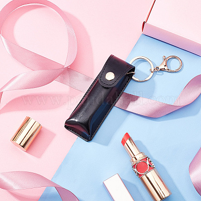 Portable Imitation Leather Chapstick Keychain Holder, Fashion Lipstick Case  Holder Keychain, Black, 16cm