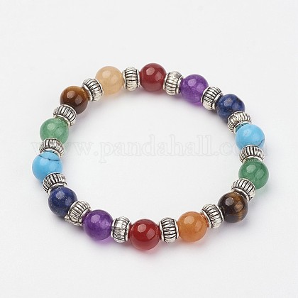 Natural & Synthetic Gemstone Beaded Stretch Bracelets X-BJEW-P065-02-1