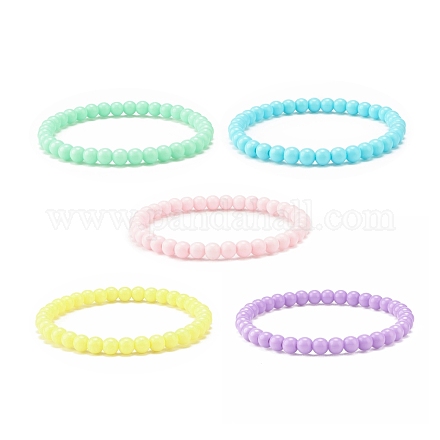 Bracciale elasticizzato con perline rotonde in acrilico color caramello per donna BJEW-JB08052-1