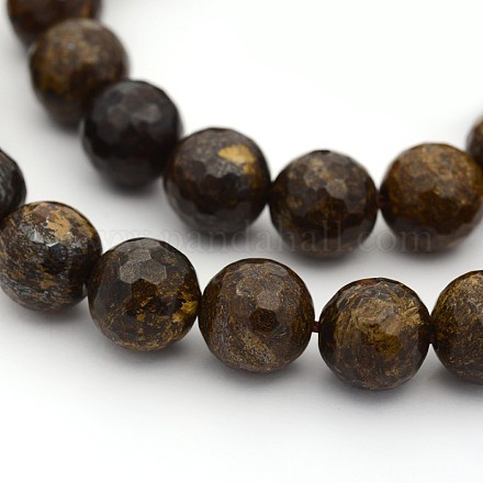 Faceted Natural Bronzite Round Bead Strands G-M272-07-6mm-1