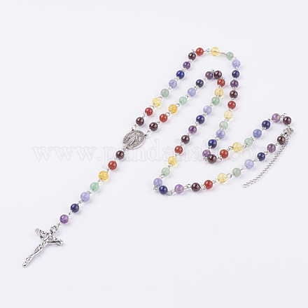 Natural Gemstone Rosary Bead Pendant Necklaces NJEW-JN02057-1