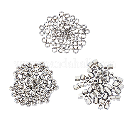 Unicraftale alrededor de 180 piezas 3 estilos cuentas espaciadoras de 3/3.2/4 mm cuentas sueltas de acero inoxidable anillo y cuentas redondas y hexagonales para pulseras de diy fabricación de joyas STAS-UN0008-69P-1