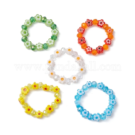 Bagues extensibles en perles de verre pour femmes RJEW-JR00595-1