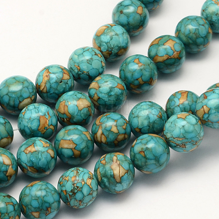 Chapelets de perle ronde en turquoise synthétique teintée TURQ-Q100-01D-01-1