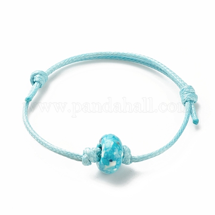 Natural Ocean White Jade(Dyed) Rondelle Beaded Cord Bracelet BJEW-JB08057-02-1