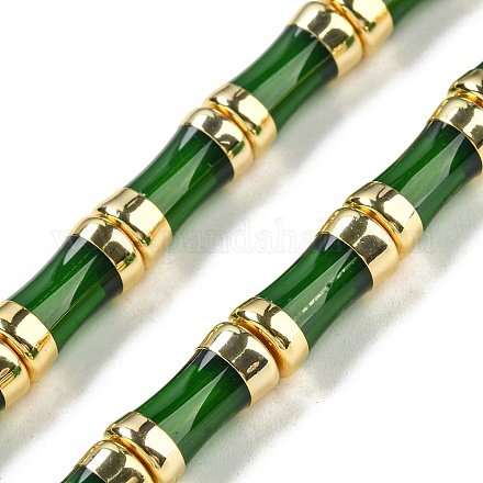 ガラスビーズ  ゴールドトーンの真鍮エンド付き  竹の棒  濃い緑  12.7x6mm  穴：1.1mm  約30個/連  14.96インチ（38cm） GLAA-M045-05G-04-1