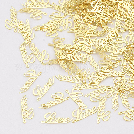 真鍮製カボション  ネイルアートの装飾の付属品  単語の愛  ゴールドカラー  3x7x0.1mm  約10000個/袋 MRMJ-S033-004-1