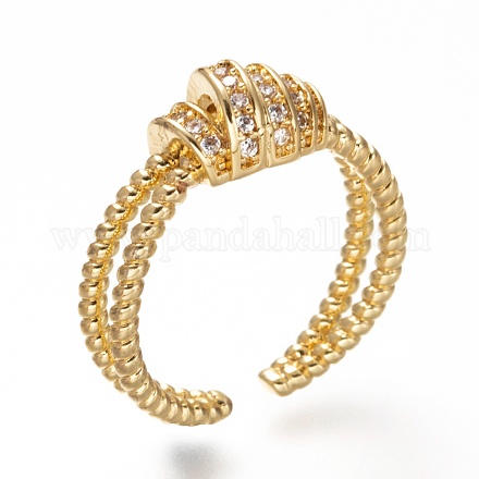 Brass Micro Pave Clear Cubic Zirconia Cuff Rings RJEW-P018-10G-1