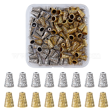 Superfindings 100 piezas 2 colores estilo tibetano cono de cuentas tapas de cuentas de aleación tapas de cuentas espaciadoras antiguas cono para fabricación de joyas de diy PALLOY-FH0001-47-NR-1