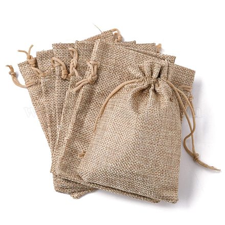ポリエステル模造黄麻布包装袋巾着袋  淡い茶色  13.5x9.5cm X-ABAG-R004-14x10cm-05-1