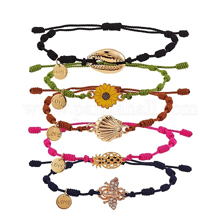 Ensemble de bracelets à maillons coquillage naturel & fleur & ananas & coquillage & abeille BJEW-SW00029-1