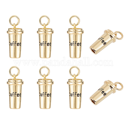 CHGCRAFT 8Pcs 18K Real Gold Plated Coffee Charms Coffee Cup with Word for DIY Jewelry Making Finding Kit KK-CA0003-60-1
