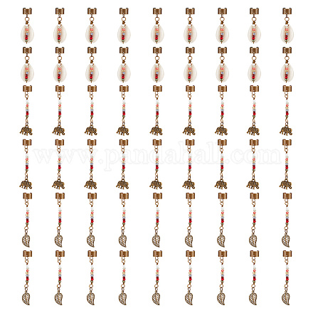 Haaranhänger aus Legierung und Kaurimuscheln im tibetischen Stil als Dekoration OHAR-AB00016-1