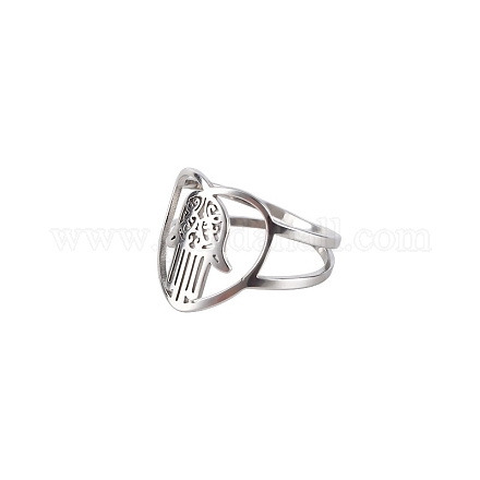 Stainless Steel Heart with Hamsa Hand Finger Ring CHAK-PW0001-001B-02-1