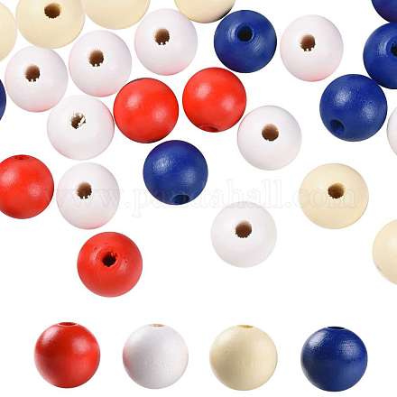160 Stück 4 Farben 4 Juli amerikanischer Unabhängigkeitstag gemalte Naturholz runde Perlen WOOD-LS0001-01C-1
