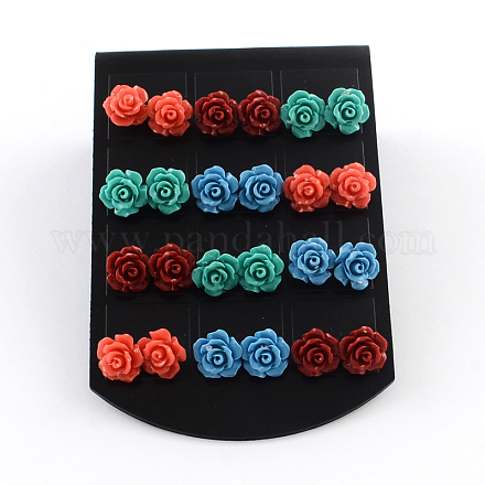 Synthetical Coral Flower Ear Studs EJEW-R102-02-1