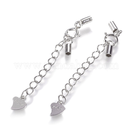 925 Sterling Silver Cord Ends with Extender Chains STER-F040-12P-1