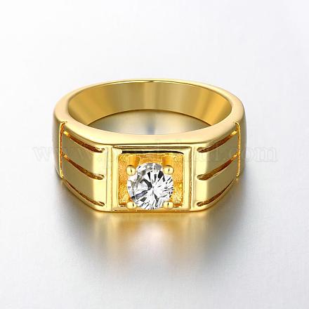 Мужские широкие кольца из латуни с настоящим 18-каратным золотом и кубическим цирконием RJEW-BB06392-10G-1