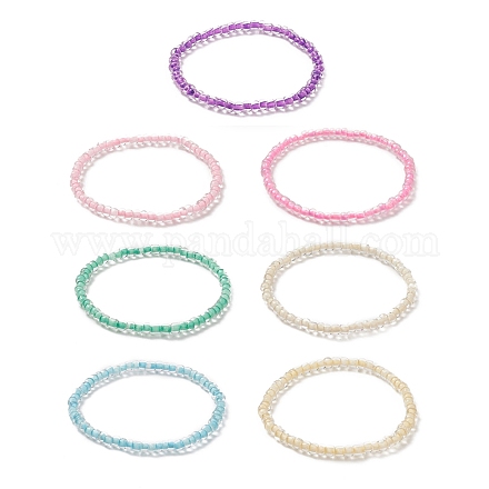 Set di braccialetti elastici con perline di semi di vetro color caramella da 7 pz 7 colori per le donne BJEW-JB09163-1