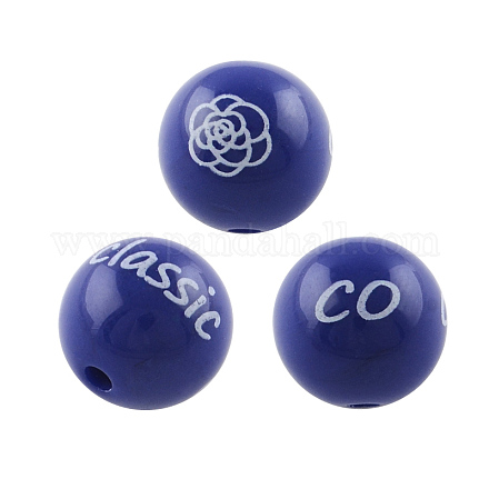 Word & Flower Printed Round Opaque Acrylic Beads SACR-R897-20mm-09-1