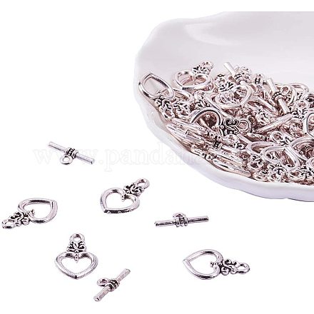 PandaHall Elite 50 Sets Antique Silver Heart Shape Tibetan Alloy Toggle TBar Clasps Findings For Necklaces PH-LF1526Y-NF-1