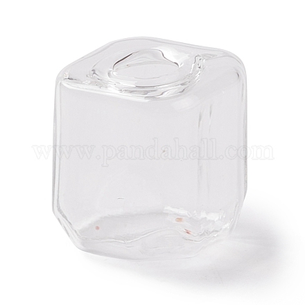 手作り吹きガラス瓶  ガラスバイアルペンダント作り用  正方形  透明  16~16.5x14~15x14~14.5mm  穴：3.5~6mm GLAA-B005-02A-1