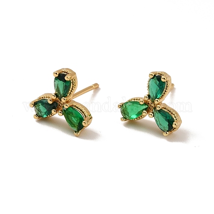 Emerald Rhinestone Leaf Stud Earrings EJEW-M209-03G-1