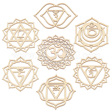 Chgcraft 7 tema chakra decorazioni pendenti in legno non finite AJEW-CA0003-51-1