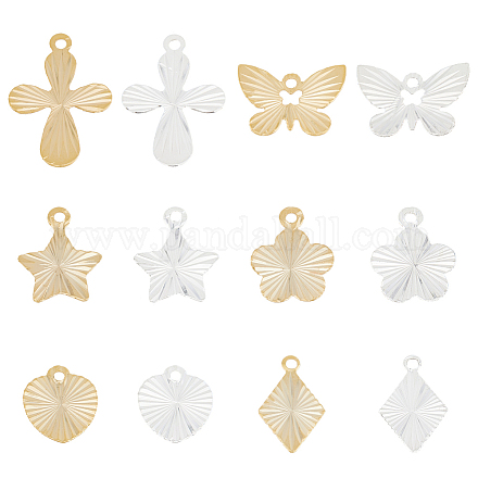 SUPERFINDINGS 72Pcs 12 Style Brass Charms Pendants Long-Lasting Plated Flower Butterfly Charms Rhombus Star Cross Jewelry Pendants for Jewelry Making DIY Crafts KK-FH0005-78-1