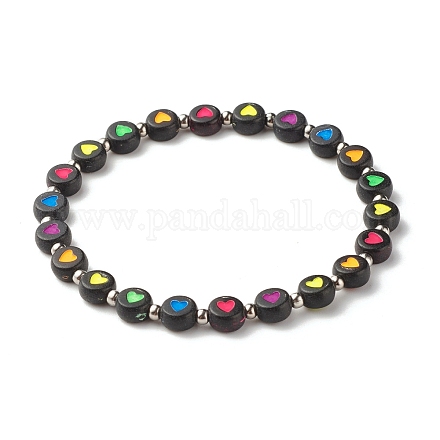 Bracelet extensible rond plat avec perles coeur pour femme BJEW-JB07552-04-1