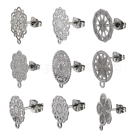 PandaHall 20pcs 10 Styles Flower Stud Earring Findings Hollow Flower Ear Post with Loop Earring Pad Base Posts DIY Earring Components Earring Backs for DIY Earring Jewelry Making STAS-PH0019-27P-1