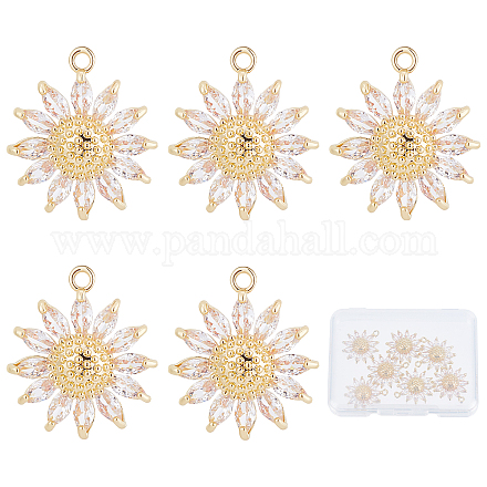 Beebeecraft 8Pcs/Box 18K Gold Plated Daisy Charms Cubic Zirconia Flower Charm Pendant for DIY Jewelry Making Necklace Bracelet Earring Jewelry Findings KK-BBC0002-99-1