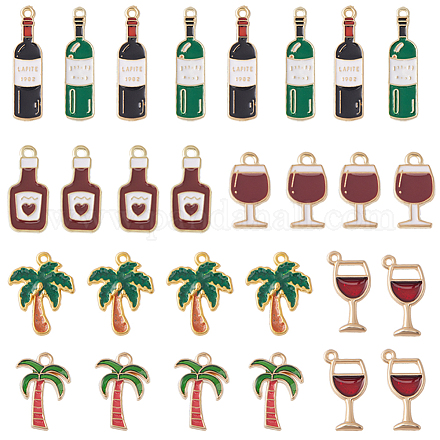 サニークルー42pcs7スタイルアロイエナメルペンダント  ワイングラスとボトルとココナッツの木  ミックスカラー  17~31x8~15x1~2.5mm  穴：1~1.6mm  6個/スタイル ENAM-SC0003-97-1