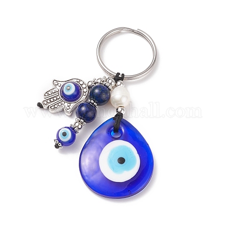 Porte-clés en lapis-lazuli naturel et perles d'eau douce KEYC-JKC00365-01-1