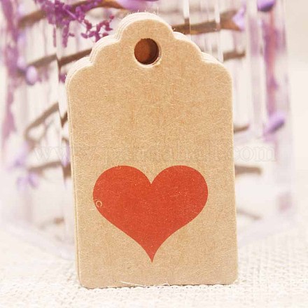 紙ギフトタグ  hange tags  美術工芸用  結婚式のための  バレンタイン・デー  ハート柄の長方形  バリーウッド  50x30x0.4mm  穴：5mm CDIS-P001-H09-A-1