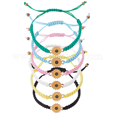 Fibloom 6 Uds. Juego de pulseras de eslabones de girasol esmaltadas de aleación de 6 colores BJEW-FI0001-07-1