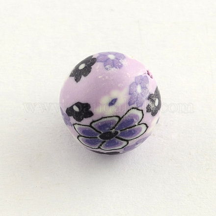 Perles en pâte polymère avec motif de fleurs manuelles CLAY-Q175-02-1