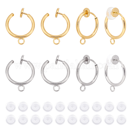 Unicraftale 20 pz 2 colori 304 risultati di orecchini a clip in acciaio inossidabile con anelli orizzontali e 20 pezzi cuscinetti in silicone comfort orecchino a cerchio per la creazione di gioielli colore acciaio inossidabile dorato foro 1.8 mm STAS-UN0039-97-1