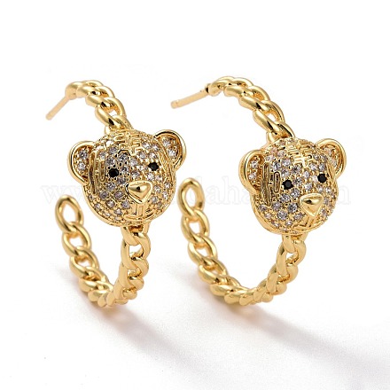 Bear Brass Micro Pave Clear Cubic Zirconia Ear Studs for Her KK-K258-28G-RS-1