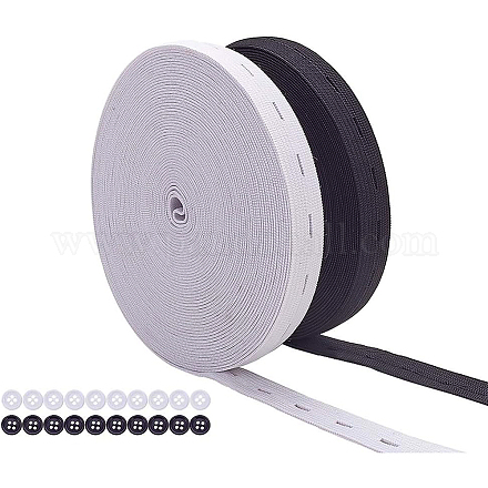 BENECREAT 15mm 18 Meters/20 Yards Elastic Stretch Band Buttonhole Knit Elastic Band and 20PCS Resin Buttons for Skirts Shorts Pants Waistline Adjusting (9m White OCOR-BC0012-17-15mm-1