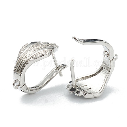 Shell Shape Brass Micro Pave Clear Cubic Zirconia Hoop Earring Findings with Latch Back Closure EJEW-A058-24P-1