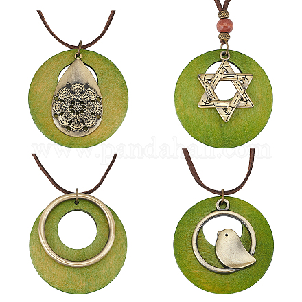 ANATTASOUL 4Pcs 4 Styles Tibetan Style Alloy Pendant Necklaces Set with Faux Suede Cords NJEW-AN0001-73-1